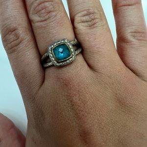 Petite Albion® Ring in Sterling Silver with Blue Topaz and Pavé Diamonds